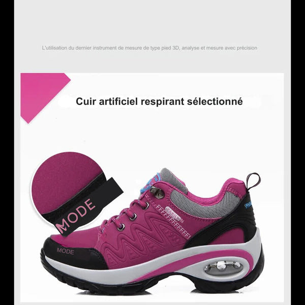 Chaussures de marche pour femmes en cuir artificiel respirant, design en rose et noir