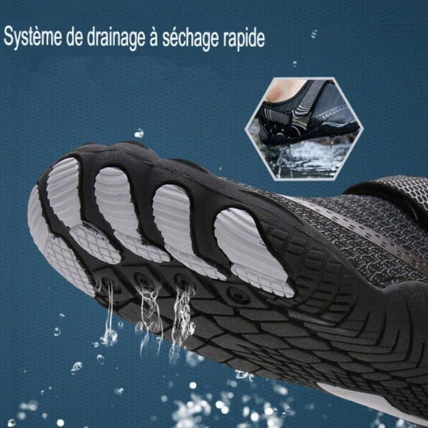 Chaussure aquatique avec système de drainage à séchage rapide et semelle antidérapante