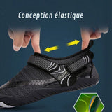 Chaussure aquatique noire montrant sa conception élastique pour un ajustement parfait