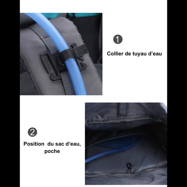 Collier de tuyau d'eau et poche du sac à dos de camping 65 L, idéal pour hydratation