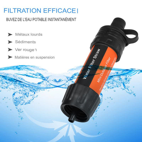 Comparaison avant et après filtration de l'eau, paille filtrante en action