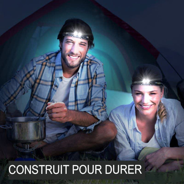 Couple utilisant la lampe frontale H25S en camping, éclairage puissant et durable