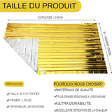 Couverture de survie thermique dorée et argentée, dimensions 210x130 cm