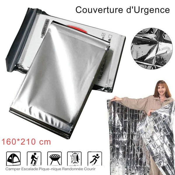Couverture de secours argentée 160 x 210 cm, idéale pour la randonnée et le camping
