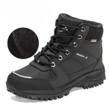 Bottes de neige imperméables noires pour femme avec doublure chaude, cuir résistant
