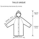 Dessin technique des dimensions du manteau de pluie imperméable pour adultes