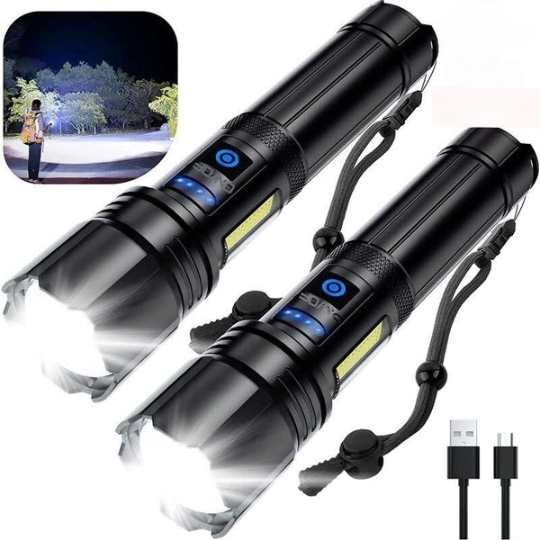Deux lampes de poche puissantes avec câble de chargement USB, idéales pour le camping nocturne