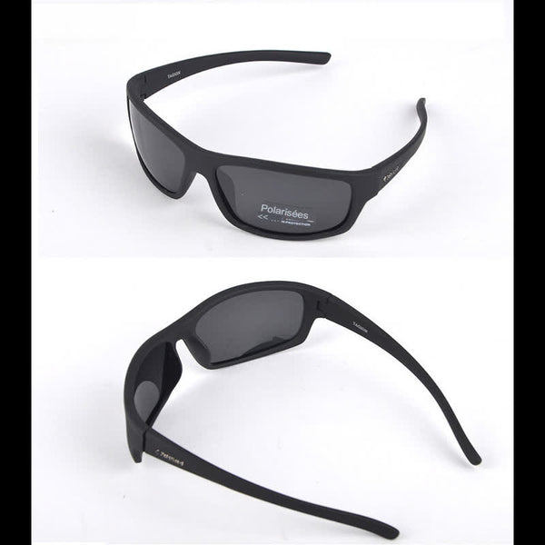 Deux paires de lunettes de soleil polarisées noires avec lentilles grises, vue avant et arrière