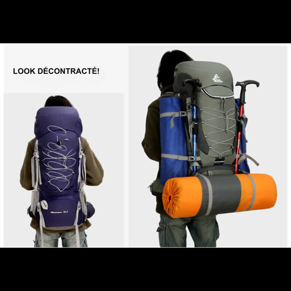 Deux sacs à dos de randonnée avec équipements et tapis de sol, portés par des randonneurs