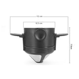 Dimensions du filtre à café pliable en acier inoxydable noir avec des mesures précises