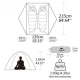 Dimensions et spécifications de la tente de camping ultralégère pour 2 personnes