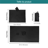 Dimensions détaillées du poncho imperméable et de son sac de rangement.