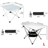 Dimensions de la table de camping ultralégère en aluminium, vue schématique avec mesures