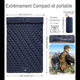Dimensions du matelas gonflable bleu marine pour camping, compact et portable avec oreiller intégré