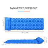 Dimensions du matelas de camping gonflable, 190 cm de longueur et 58 cm de largeur, parfait pour une nuit confortable en extérieur