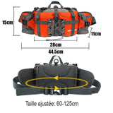 Dimensions du sac de taille de randonnée orange avec détails des mesures