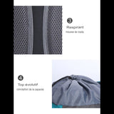 Détail de la maille respirante et top évolutif du sac à dos de camping 65 L