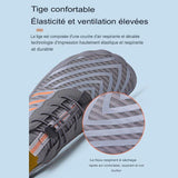 Détail de la tige respirante et élastique des chaussures aquatiques gris et orange