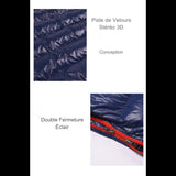 Détail de la fermeture éclair double et conception 3D du sac de couchage en duvet