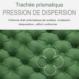 Détail de la surface prismatique du matelas gonflable vert pour une meilleure répartition de la pression