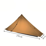 Tente de randonnée marron avec dimensions de 270 cm x 90 cm, vue de côté khaki 4 saisons
