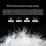 Détail du duvet de canard blanc de haute qualité utilisé dans les sacs de couchage