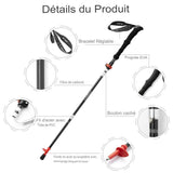 Détails du produit avec bâton de randonnée en fibre de carbone et poignée EVA