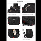 Détails du sac à dos multifonction noir avec poignée en acier, fermetures à glissière et poches