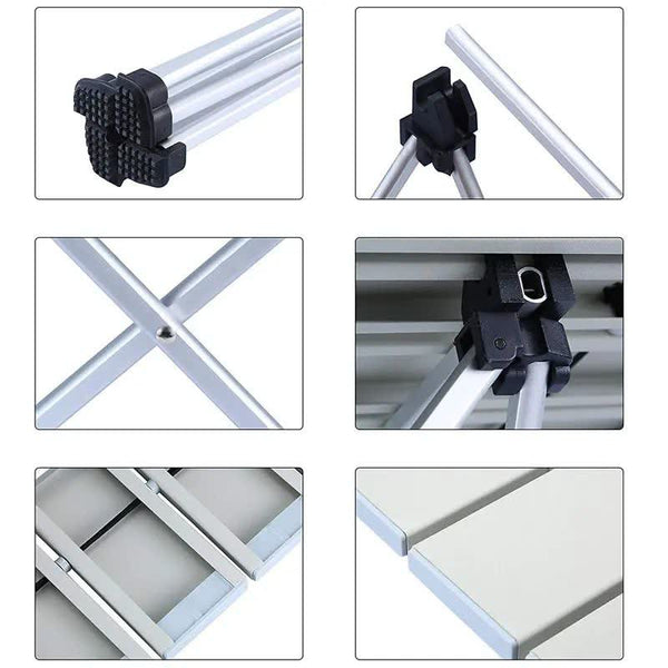 Détails des composants de la table de camping ultralégère en aluminium, pieds et connecteurs
