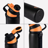 Détails de la bouteille isotherme en acier inoxydable, couvercle orange