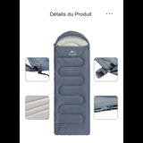 Détails du sac de couchage bleu Naturehike avec tissu imperméable et velcro antiadhésif