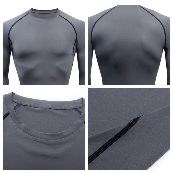 Détails des sous-vêtements de compression gris pour homme, couture et col