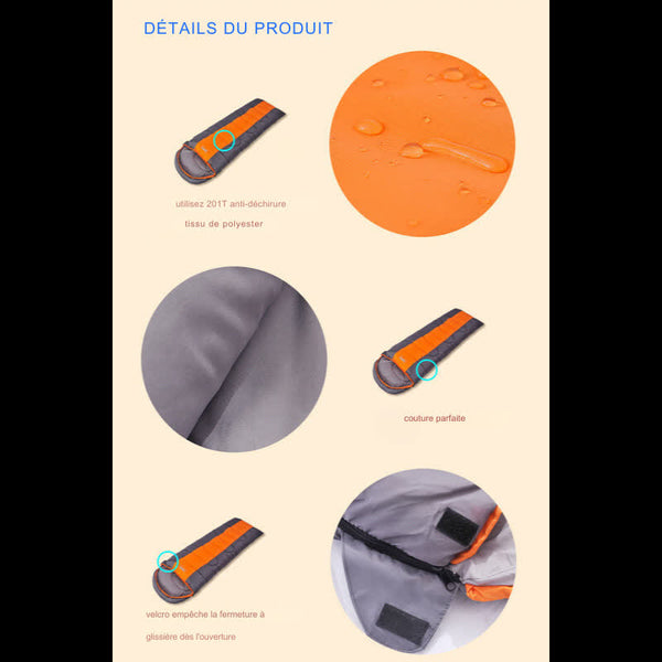 Détails du sac de couchage Desert Fox, tissu anti-déchirure et résistant à l'eau