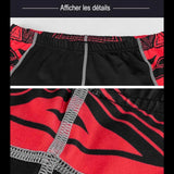 Détails des coutures de sous-vêtements de compression noirs avec décoration rouge, vue rapprochée