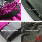 Détails du pantalon avec ceinture, poche zippée, doublure polaire chaude et tissu imperméable, nouvelle collection