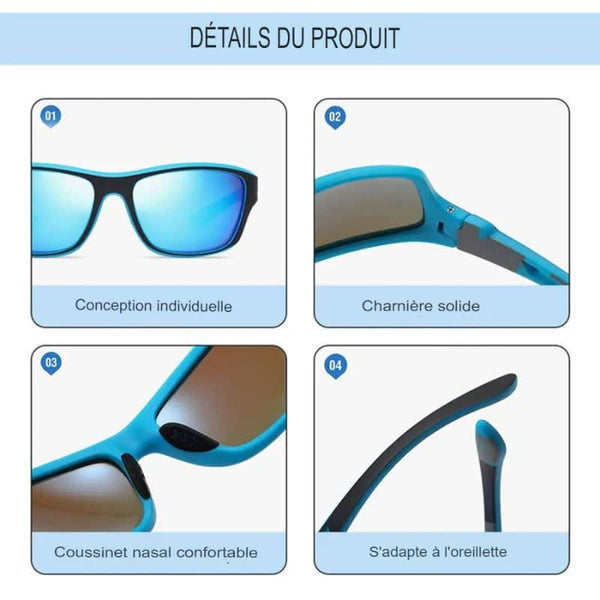 Détails des lunettes de soleil coussinet nasal confortable et charnière solide