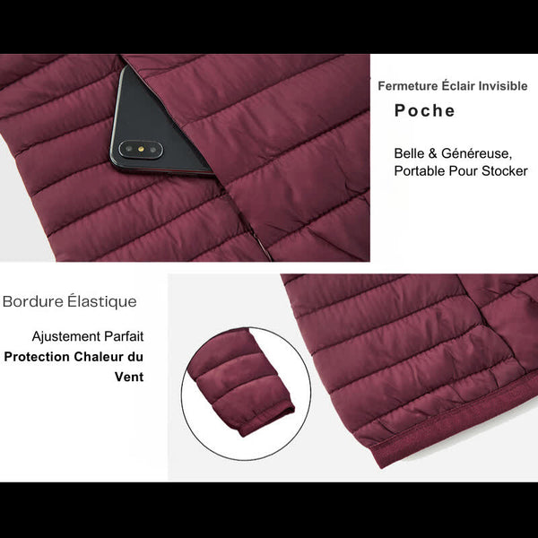Détails de la veste matelassée avec poche zippée et bordure élastique, vue rapprochée