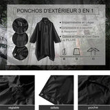 Détails du poncho 3 en 1 avec œillets renforcés et capuche ajustable.