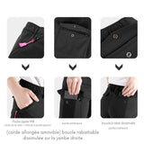 Détails des poches du pantalon de trekking imperméable pour femme, zippées et sécurisées