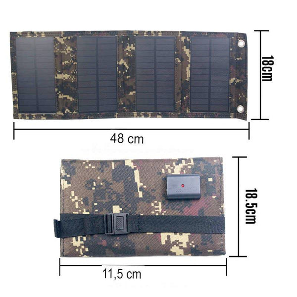Dimensions du panneau solaire pliable camouflage avec détails des mesures