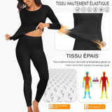 Ensemble de sous-vêtements thermiques pour femme, noir, tissu hautement élastique et épais, multicouche, garde au chaud