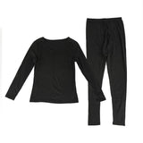 Ensemble de sous-vêtements thermiques noir pour femme, manches longues et caleçon