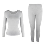 Ensemble de sous-vêtements thermiques gris pour femme, haut à manches longues et caleçon