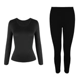 Ensemble de sous-vêtements thermiques noir pour femme, haut à manches longues et caleçon