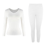 Ensemble de sous-vêtements thermiques blanc pour femme, haut à manches longues et caleçon