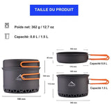 Ensemble de pots de camping Grande Mer avec différentes tailles et capacités, conçu pour la cuisine en extérieur
