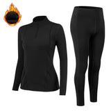 Ensemble noir de sous-vêtements thermiques pour femmes avec coutures noires, vêtements d'hiver chauds