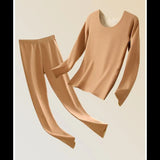 Ensemble de sous-vêtements thermiques beige, haut à manches longues et pantalon
