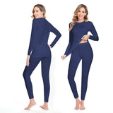 Ensemble thermique bleu marine pour femmes, vue avant et arrière