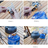 Étapes de montage du réchaud à gaz de camping avec bouilloire